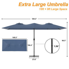 15Ft Large Patio Umbrella,Outdoor Double-Sided Rectangle Umbrella with Crank,Patio Umbrella for Pool Lawn Garden Backyard