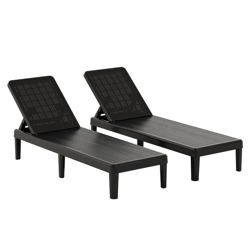 Outdoor Chaise Lounge Chair Set of 2, PE Waterproof Patio Lounge Chair Adjustable Backrest, Chaise Loungers for outside Poolside, Backyard, Lawn, Deck Adjustable Arms Comfort Beach Chair Outdoor Patio